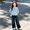 Conjunto de Dos Piezas para Niñas Primavera y Otoño Estilo Dopamina Coreano Dulce Sudadera de Manga Larga con Dibujo de Hello Kitty Jeans