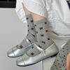 Calcetines Calcetines de Media Caña para Mujer Verano Delgados Encaje Blanco Estilo Japonés Jk Girl Lazo Dulce Lunares Calcetines de Felpa