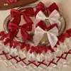 Série vermelho e preto acessórios de acabamento de renda com laço porta-cartão de renda crachá conjunto de acessórios decorativos feitos à mão acabamento branco e vermelho
