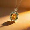 Colar de Pingente Longo Retangular Paraíba de Luxo Leve da Moda Estilo Europeu e Americano Pingente de Pedra Preciosa de Alta Qualidade Azul Tanzanita Cravejado com Diamantes para Mulheres