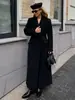 Abrigo Largo de Lana Negro para Mujer, Por Encima de la Rodilla, Gama Alta, Ajustado, Elegante, con Corte Tridimensional y Solapa Grande