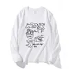 Camiseta de manga larga de algodón puro con cuello redondo negro para mujer, nuevo estilo primavera y otoño, estampado de cachorro de dibujos animados, top holgado casual versátil