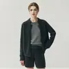 Conjunto de dos piezas para mujer de cachemira de cinco agujas engrosado, cárdigan de punto con cuello alto, pantalones cortos acanalados de color liso clásico, conjunto de moda