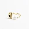 Anillo abierto con perla de agua dulce natural suave coreana, chapado en oro, elegante anillo abierto con forma de guisante para dedo índice para mujer.