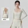 Otoño Invierno Yoga Manga Larga Mujer Corto con Almohadillas Integradas para Sujetador Control de Abdomen Adelgazante Torcido Espalda Abierta No Necesita Ropa Interior Top de Yoga