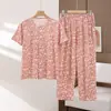 Pijama Cardigan de Algodão Puro de Manga Curta para Mãe Conjunto de Roupa de Casa de Algodão para Mulheres de Meia-Idade e Idosas Tamanho Plus Roupa de Vovó