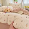 Gaze de Camada Dupla Roupa de Cama para Dormitório Estudantil Conjunto de Três Peças Roupa de Cama para Quarto Capa de Edredom Única Lençol com Elástico Lençol Roupa de Cama