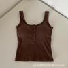 Estilo Chica Caliente Camisola de Tirantes de Algodón Acanalado Ajustada Adelgazante para Mujer con Botones, Tirantes Anchos y Espalda Hermosa