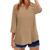 Camisa casual de algodón y lino de manga tres cuartos, color liso, holgada, talla grande, elegante, para primavera y otoño, transfronteriza de Amazon
