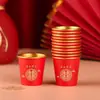Vasos pequeños desechables para vino, vasos de papel rojos para bodas, vasos engrosados, tamaño pequeño, 50 piezas, vasos dorados con papel de aluminio para brindis en banquetes de boda, venta al por mayor