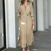 Vestido Azul Feminino Transfronteiriço Europeu e Americano da Amazon com Temperamento Elegante Vestido de Mangas Compridas para Trabalho na Primavera e Verão