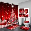 Directamente desde el extranjero: Set creativo navideño de cuatro piezas para baño, que incluye una cortina de ducha navideña de poliéster, suministrado directamente por el fabricante