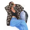 Cárdigan de Punto a Cuadros para Mujer, Abrigo Suéter Holgado de Cuello en V para Otoño e Invierno, Top de Manga Larga Versátil y a la Moda