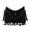 Bolso de Gran Capacidad para Mujer 2026 Primavera Nueva Moda Retro Bolso de Hombro Único Cruzado Textura de Alta Calidad con Remaches y Borlas