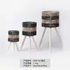 Vaso de Flores de Rattan Estilo Nórdico para Interior, Varanda, Sala de Estar, Planta Jiboia, Suporte de Flores de Madeira Alto de Chão Feito à Mão