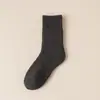 Meias grossas quentes de Terry com forro de fleece para mulheres, meias de comprimento médio para o outono e inverno, com base de toalha, meias de algodão, meias longas pretas para mulheres