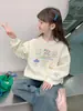 Moletom com Estampa de Desenho Gola Redonda Solto Novo Estilo Meninas Primavera e Outono Nova Roupa Infantil Meninas Pequenas Super Bonita Blusa
