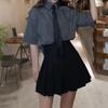 Pieza Única/Traje Estilo Preppy de Verano Camisa con Corbata Conjunto de Dos Piezas para Mujer Falda Plisada Uniforme Estudiantil JK Uniforme de Clase para Mujer