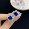 113# lámpara fluorescente de cristal azul cambio de color princesa cuadrado completo diamante moda colgante anillo abierto conjunto de pendientes para mujer