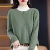 Tejido de Punto Fino Osmanthus Andy Terciopelo Holgado Moda Suéter Abrigo Cuello Redondo Color Sólido Prenda de Una Pieza Cárdigan para Mujer Gris