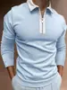 Europa y Estados Unidos transfronterizos nuevo otoño hombre manga larga solapa monocromático camiseta slim camiseta tipo POLO hombre una generación de pelo