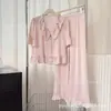 Pijama de Verano Nuevo Estilo con Cuello de Lazo y Mangas Cortas, Solapa Fina para Mujer, Conjunto Sencillo y de Alta Gama para el Hogar