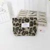 Bolsa de Maquiagem de Pelúcia com Estampa de Leopardo Retrô para Mulheres, Bolsa Clutch Portátil, Bolsa de Higiene Pessoal de Viagem com Grande Capacidade