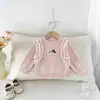 Suéter dulce y elegante de manga larga para bebés niñas, camiseta amigable con la piel, nueva sudadera tipo pullover de estilo coreano de otoño para bebés y niños pequeños