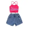 Traje de Verano para Niñas Transversal con Estampado de Letras Shorts de Mezclilla para Niñas