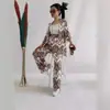 Roupa Feminina Verão 2024 Solta Tamanho Grande Estampada Manga Média Calça Wide Leg Conjunto Casual Feminino Tem Roupa Feminina Atacado