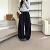 Calça Esportiva Loose Estilo Coreano Outono Inverno Sensação Preguiçosa Perna Larga Calça de Moletom Scythe Feminina Caimento Emagrecedor Cintura Alta Cordão Calça Casual