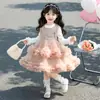 Conjunto de Saia com Três Laços Estilo Coreano para Meninas Primavera Outono 2026 Nova Moda Infantil Conjunto de Duas Peças para Menininha