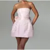 Vestido Curto Jacquard Sem Alças com Laço Estilo Socialite Doce para Verão 2025 Europeu e Americano em Estoque