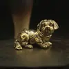 Ornamental de Mesa de Latão Estilo Chinês Antigo Pug Besta da Sorte Cachorro Animal de Estimação para Chá Colecionável Artesanato Antigo de Bronze