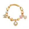 Nuevo Colgante Redondo Panjia con Incrustaciones de Perla Mariposa Flor de Trébol Pulsera de Abalorios Rosa Esmaltada DIY