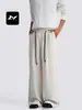 Pantalones Casuales de Lino Americano Simple Fengmei para Hombre y Mujer, Holgados, Versátiles, para Viajar al Trabajo, Diarios, con Cordón, Cintura Elástica, Pierna Ancha
