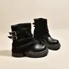 Botas Retro para Mujer de Suela Gruesa que Aumentan la Altura Otoño Nueva Llegada Más Vendidas Botines Arrugados Botas para Pierna de Pantalón Color Mallard Botas de Montar