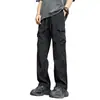 Pantalones Cargo Verano Hombres Sueltos Rectos Cordón Marca Americana de Moda Callejera Casual Pierna Ancha Largos