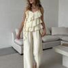 Conjunto de Duas Peças: Top Regata de Verão com Decote V e Alças com Babados e Calça Wide Leg de Cintura Alta com Design Estiloso e Elegante para o Dia a Dia na Europa e América