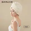 Touca Sanli de Veludo Coral para Secar o Cabelo Feminino, Touca de Banho Absorvente Estilo Francês, Turbante Macio, Toalha Seca Cabelo Adulto