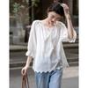 Camisa de Algodão Bordada Artística de Verão com Cadarço e Franjas Top Feminino