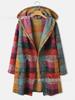 Chaqueta tipo cárdigan de polar con capucha y estampado a cuadros vintage para mujer