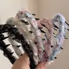 Diadema de Malla Floral con Tela de Burbujas Plisada, Diadema Antideslizante Dentada para Lavarse la Cara, Diadema de Corona Alta, Pinza para el Cabello de Mujer, Diadema, Accesorio para el Cabello