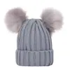 Otoño e Invierno Nuevo Europeo y Americano Aliexpress Gorro de Punto con Hilo Gorro de Punto Tejido con Doble Bola de Lana Personalizado Estilo Familiar Suéter Gorro Cálido