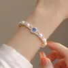 Pulsera de Diamantes y Perlas Rosadas Espumosas Estilo Francés para Mujer, Dulce, de Moda, Exquisita y de Aspecto Elegante