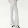 Pantalones casuales de punto de cachemira de bebé, fluidos y estructurados para mujer, de cintura alta, pierna ancha con costura central, corte holgado, diseño de pierna recta para otoño e invierno