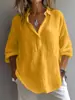 Camisas de Color Sólido para Mujer Transfronterizas, Tops Casuales de Manga Larga con Cuello, Estilos de Botones para el Uso Diario en Primavera y Verano