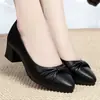 Zapatos de Salón Individuales Elegantes Versátiles de Moda para Mujer 2026 Otoño Nuevas Llegadas Tacón Cuadrado Piel Suave Suela Suave Boca Baja Zapatos de Madre Zapatos de Piel para Mujer