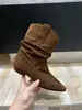 Botines retro de punta estilo europeo para mujer, colección otoño 2026, botines de gamuza a media pantorrilla, botas vaqueras occidentales versátiles y elegantes