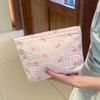 Bolsa de Cosméticos Estampada de Aparência Sofisticada, Bolsa Clutch Feminina Xadrez Doce e Fresca, Bolsa Portátil de Grande Capacidade para Armazenamento de Produtos de Higiene Pessoal